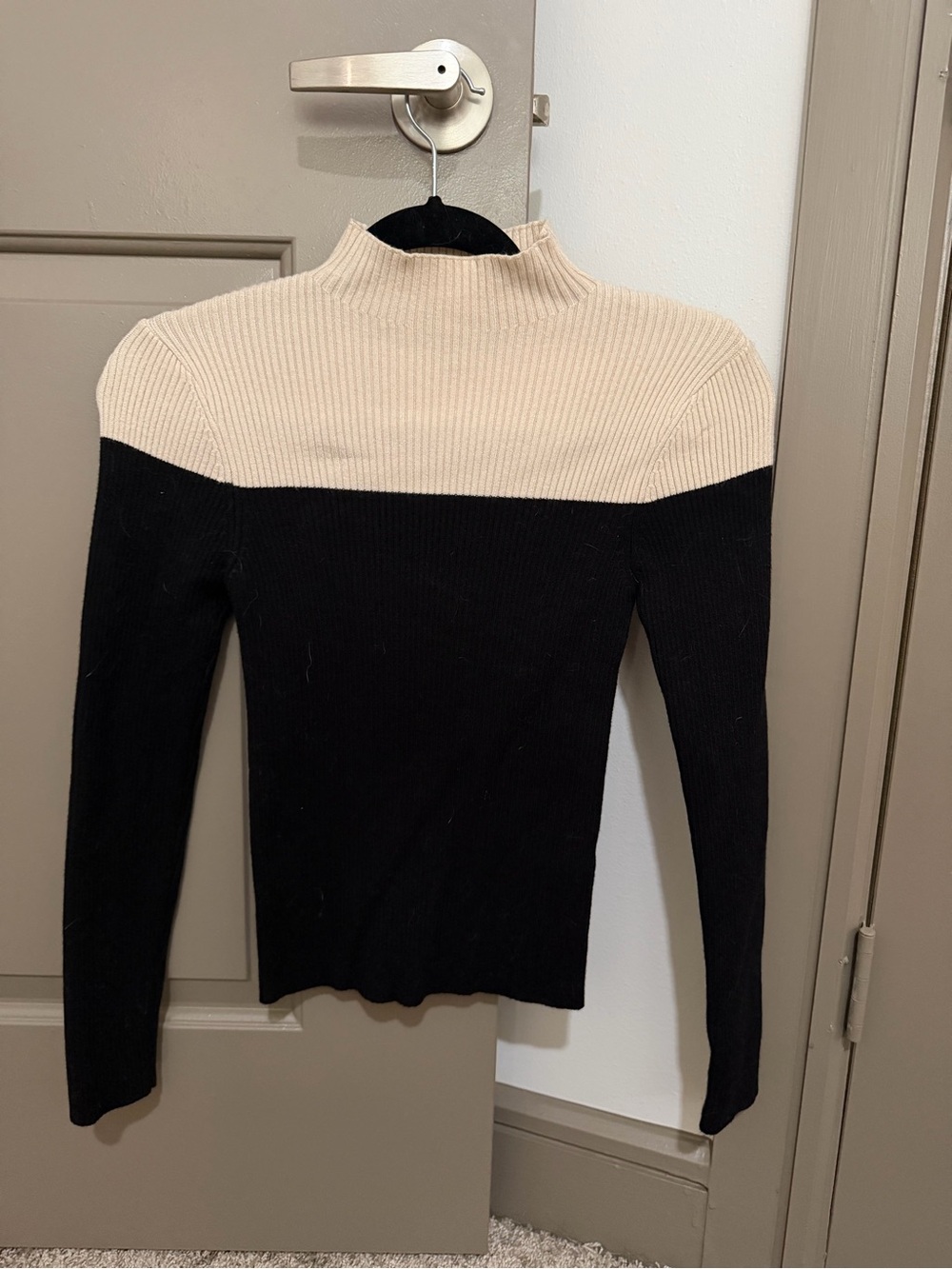Truth Cream and Black Colorblock Ribbed Turtleneck Sweater